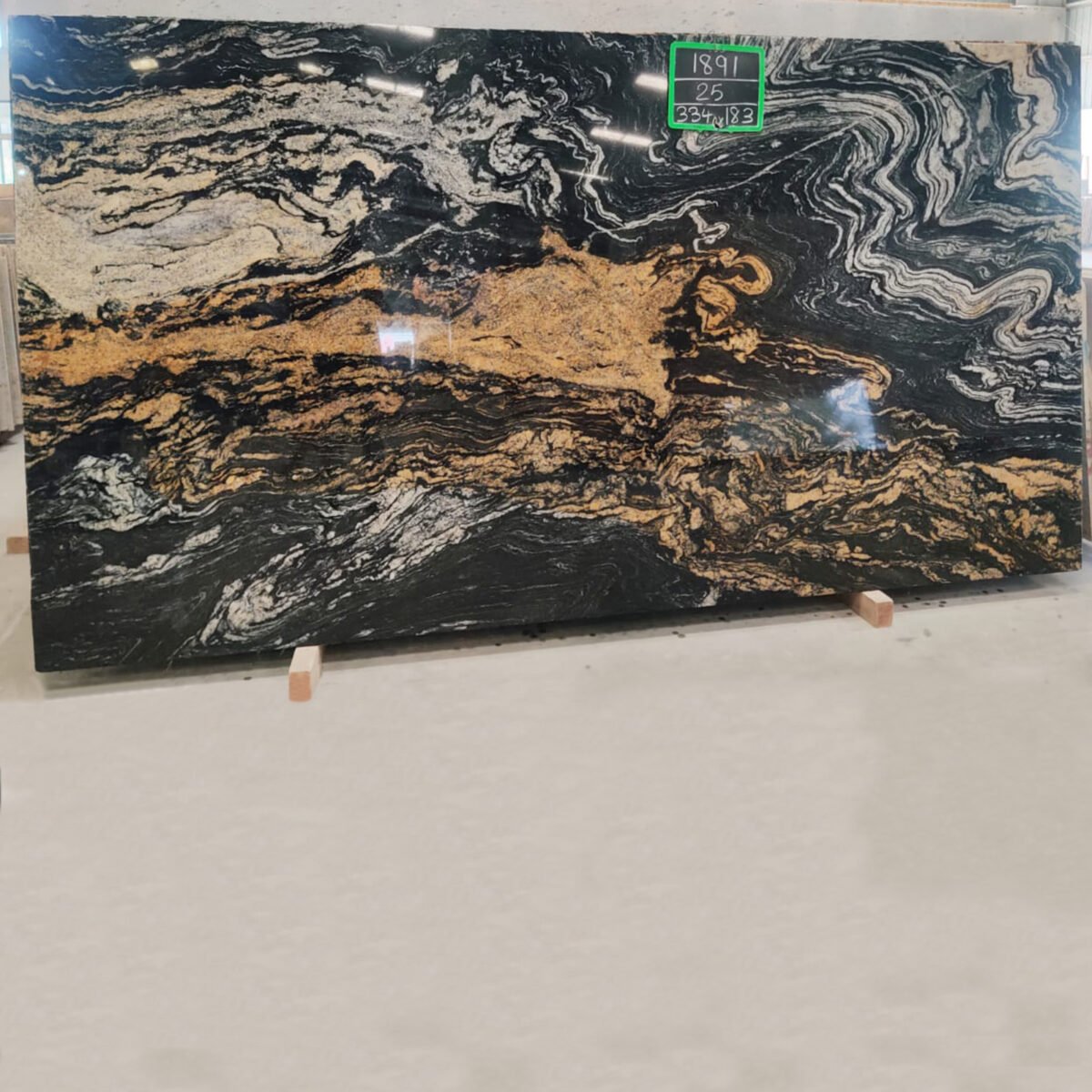 Fusion Gold Granite Slab with Golden and Beige Waves