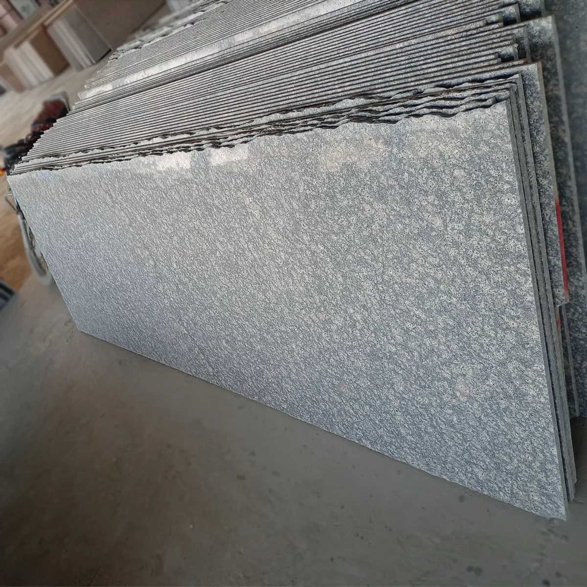 Bala Flower Granite Slab with Red and Grey Swirls