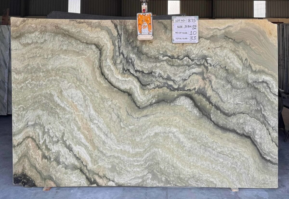 Aurora Green Quartzite Slab with Natural Veins