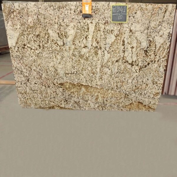 Polished Bianco Gold Granite slab with gold and grey veining