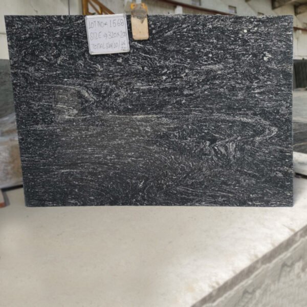 Black Marcino Granite slab with natural white veining