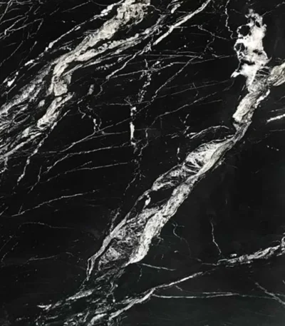 Black Marine Marble slab with silver veining from India