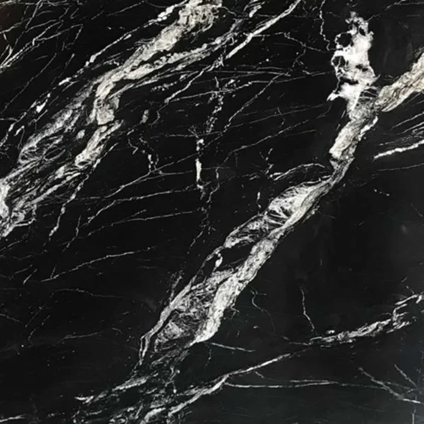 Black Marine Marble slab with silver veining from India