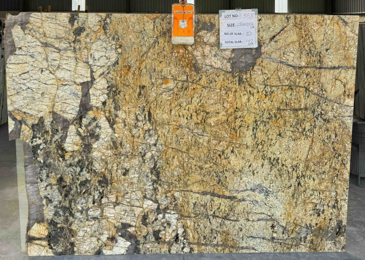 Exotic Gold Granite Slab with Flowing Veins