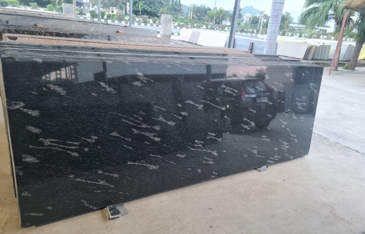 Fish Black Granite Slab with Natural Patterns