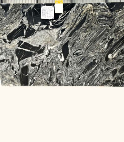 Fusion Black Granite Slab with White and Grey Veins