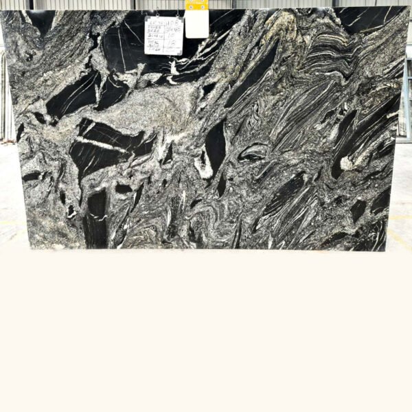 Fusion Black Granite Slab with White and Grey Veins