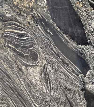Fusion Black Granite Slab with White and Grey Veins