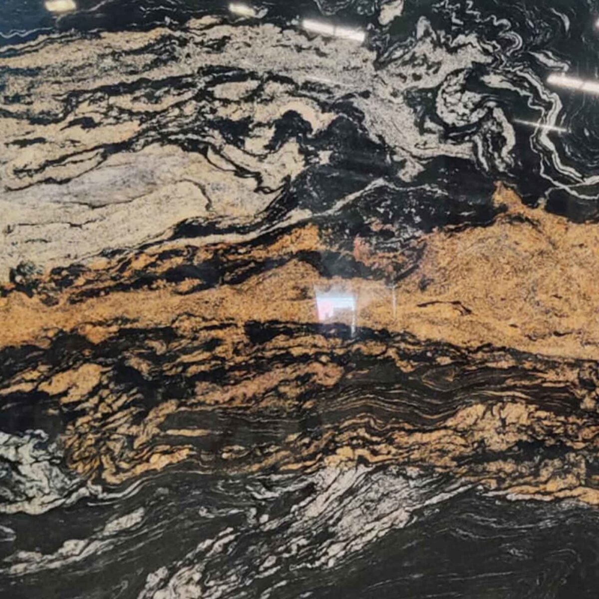 Fusion Gold Granite Slab with Golden and Beige Waves