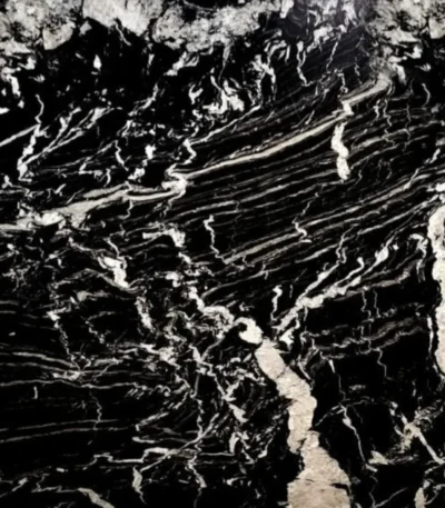 Iconic Black Marble slab with fine white veining from India