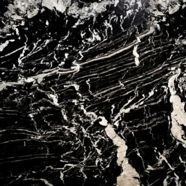 Iconic Black Marble slab with fine white veining from India