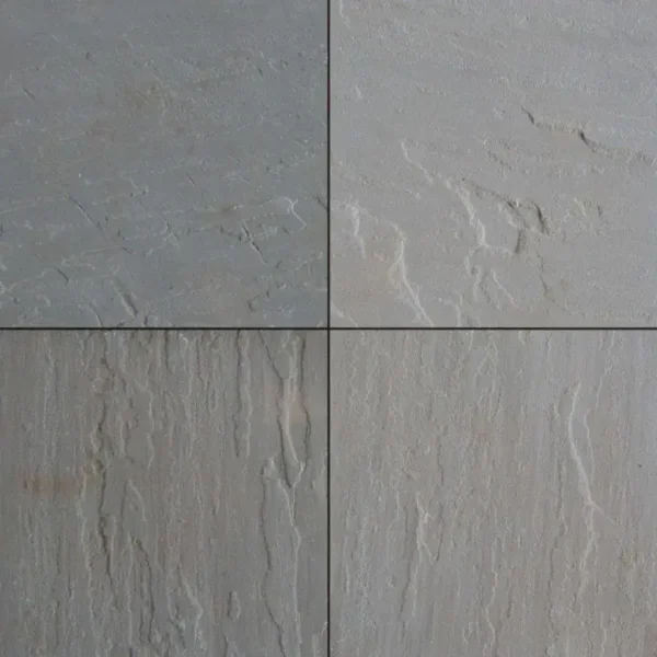 Kandla Grey Sandstone paving tiles with riven texture