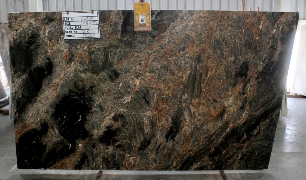 Lava Oro Granite Slab with Gold and Black Veins