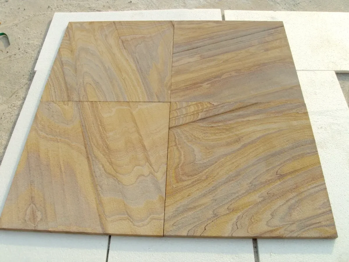Artistic paving with Indian Rainbow Sandstone