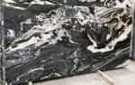 Titanium Black Granite Slab with White and Gold Veins