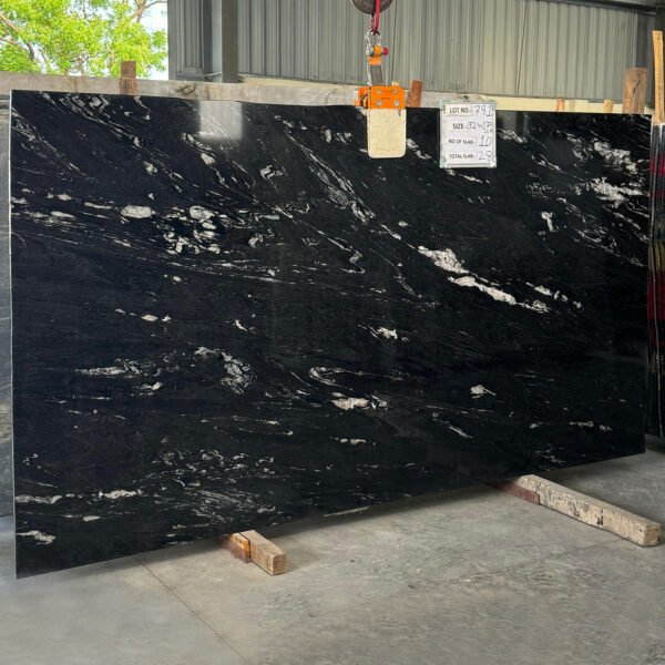 Wave Black Granite Slab with White Veins