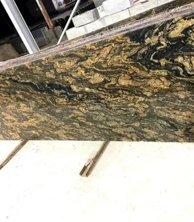 Fusion Gold Granite Slab with Golden and Beige Waves