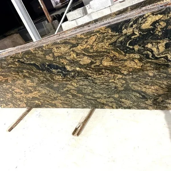 Fusion Gold Granite Slab with Golden and Beige Waves